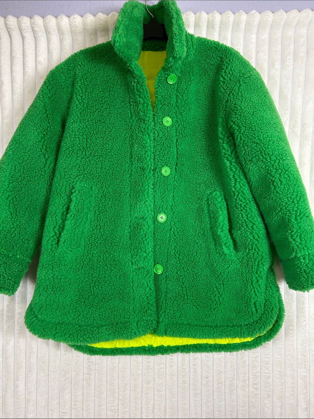 EAVES Signy Shacket in Green reversible Teddy Pea coat XS/S